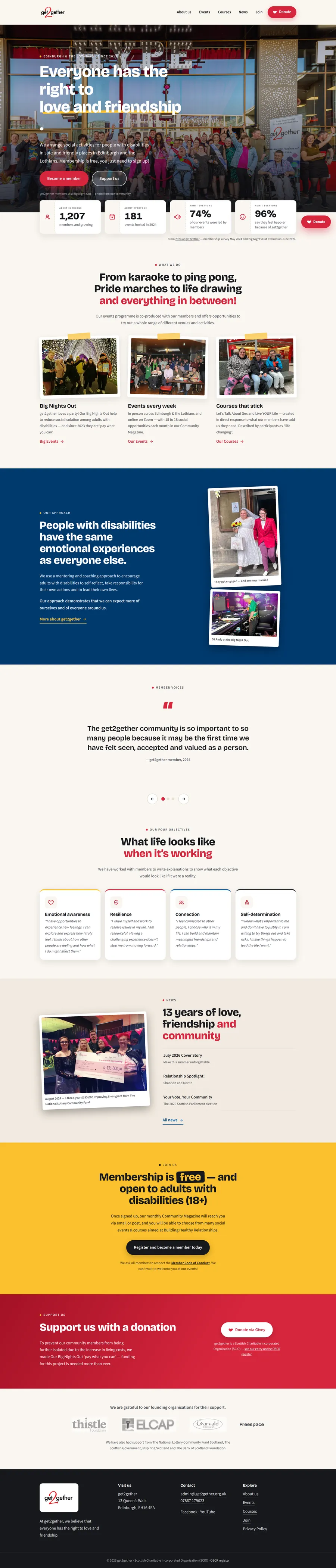 Full-page view of the redesigned get2gether website