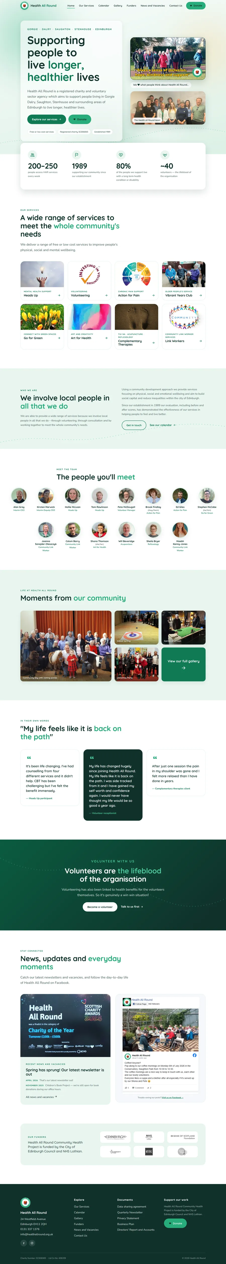 Full-page view of the redesigned Health All Round website