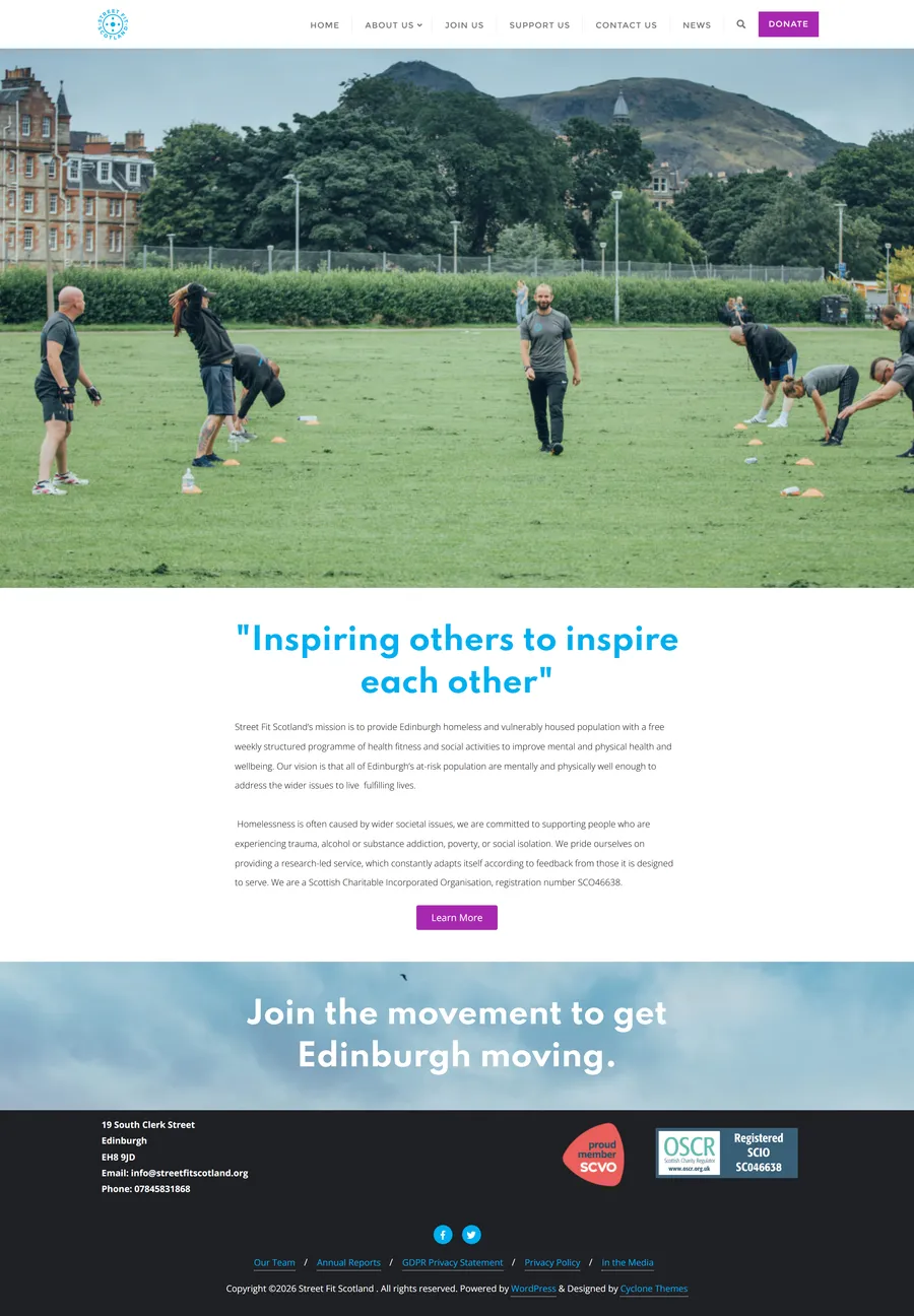 Full-page view of the old Street Fit Scotland website